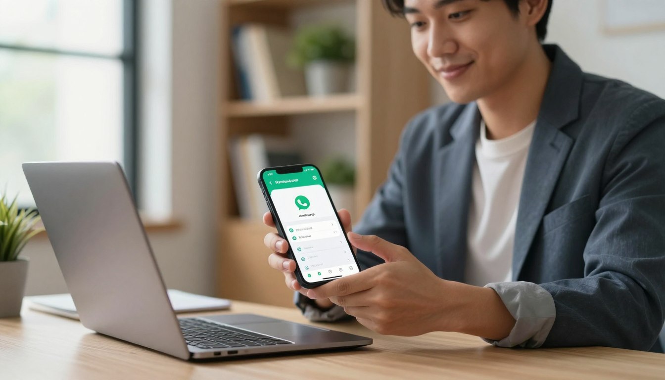 Owner preparing the WhatsApp Business mobile app on a phone